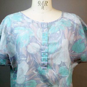 Vintage 80s JESSICA MICHELLE Floral Popover Resort Top Henley